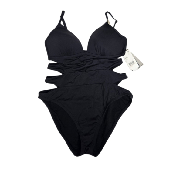 NEW Kenneth Cole black cut out tummy control push up‎ one piece swimsuit  L - Picture 3 of 11